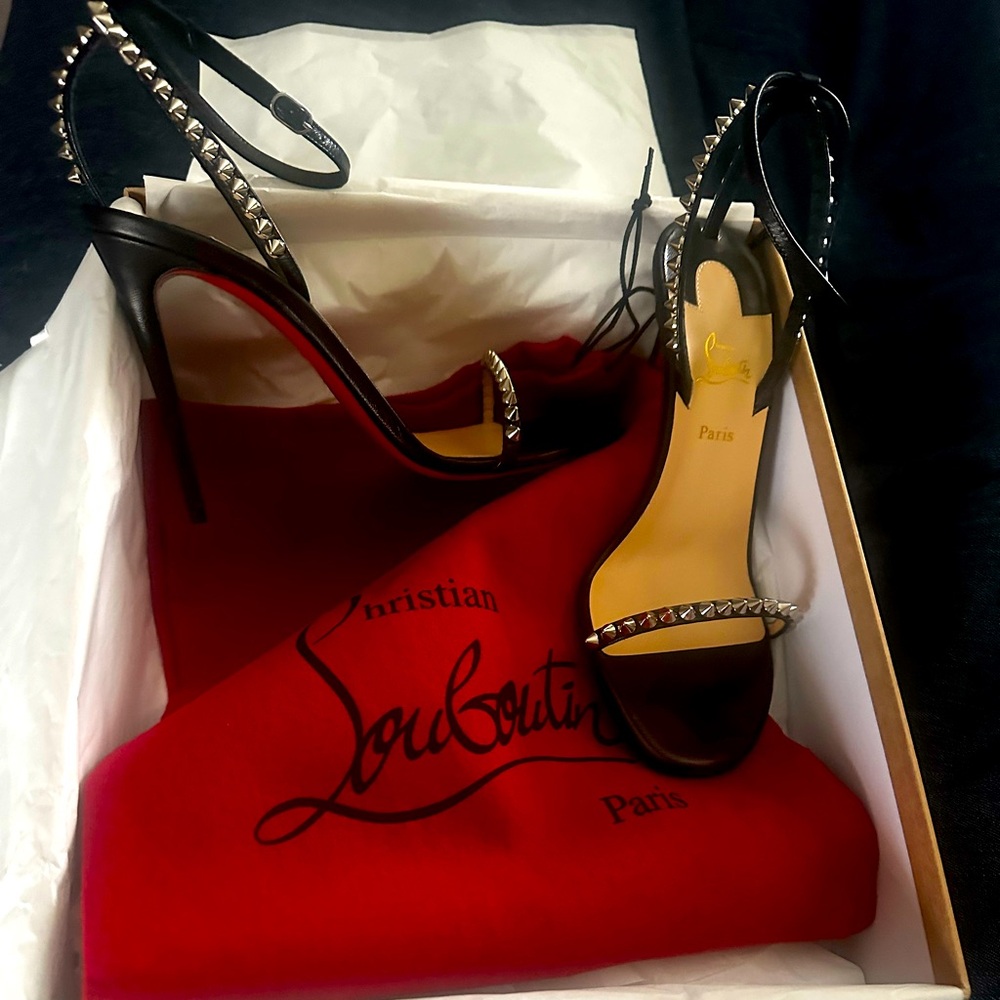 Christian Louboutin Black and Silver Studded Heels